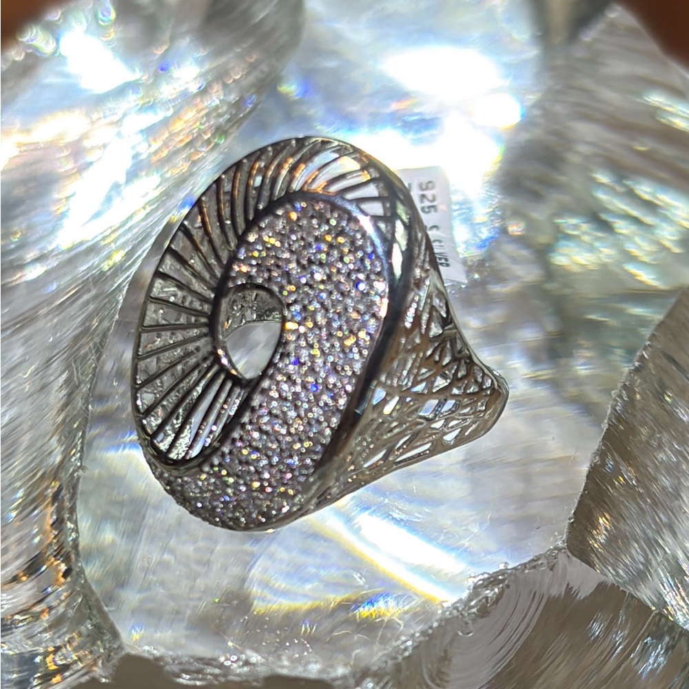 Zato’s .925 Sterling Silver Statement Ring Intricate Design AAA CZ size 7.5